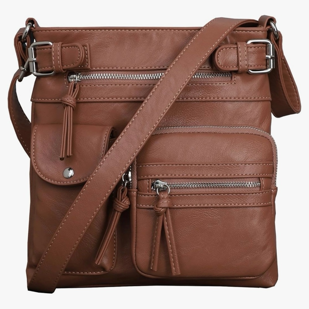 Tan Crossbody Bag with Front Pockets - Women